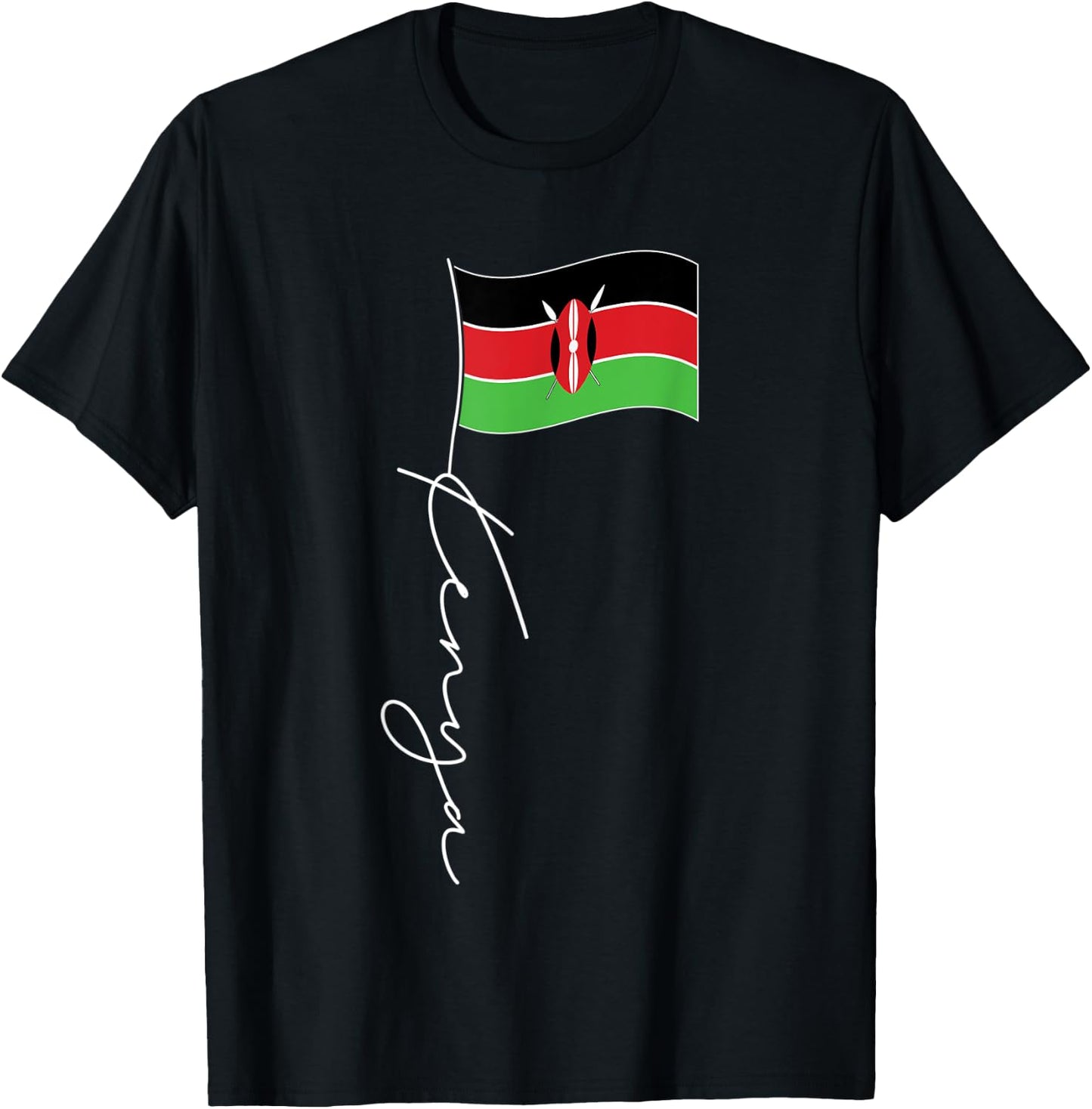 Kenya Signature Flag Pole - Elegant Patriotic Kenyan Flag Kids Men T-Shirt - T-Shirt | Black