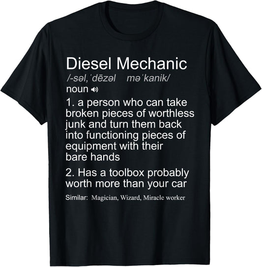 Funny Diesel Mechanic Definition Gift T-Shirt - T-Shirt | Black