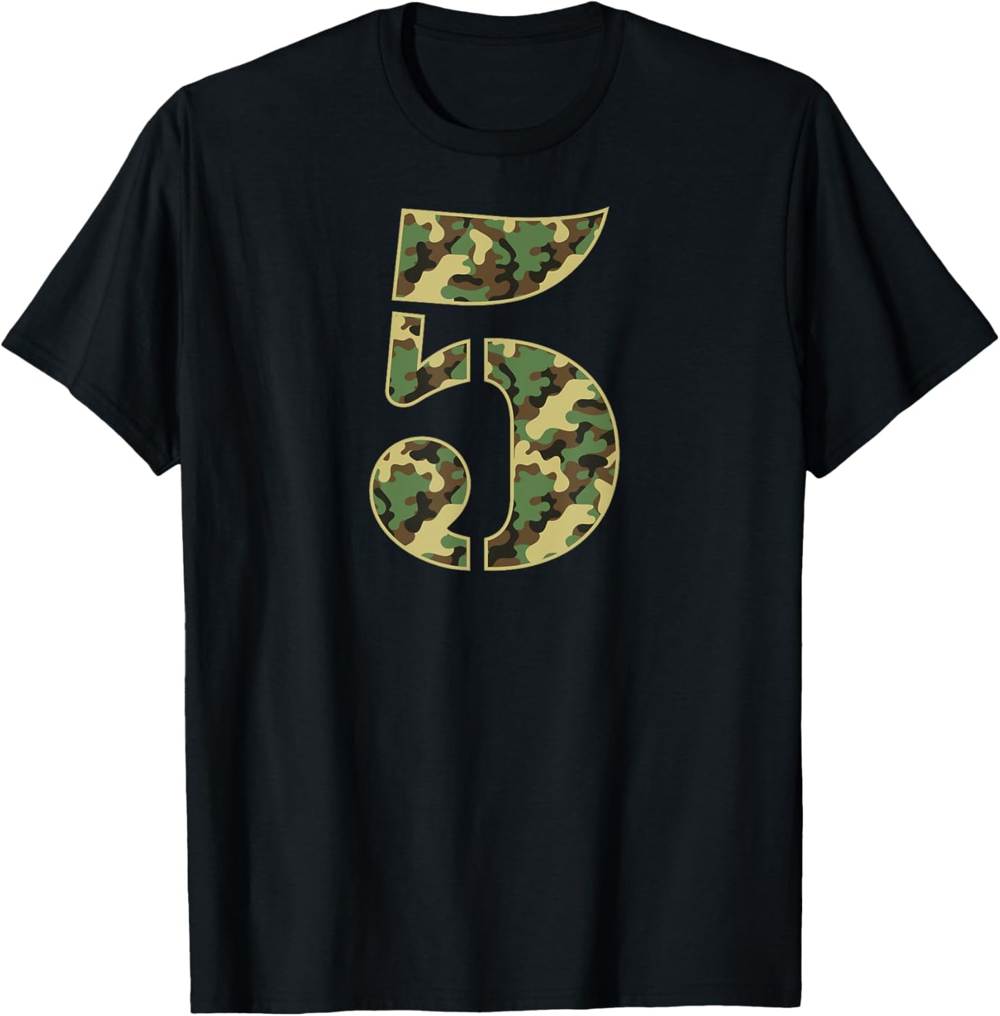 5th Birthday Soldier 5 Year Old Military Themed Camo T-Shirt - T-Shirt | Black