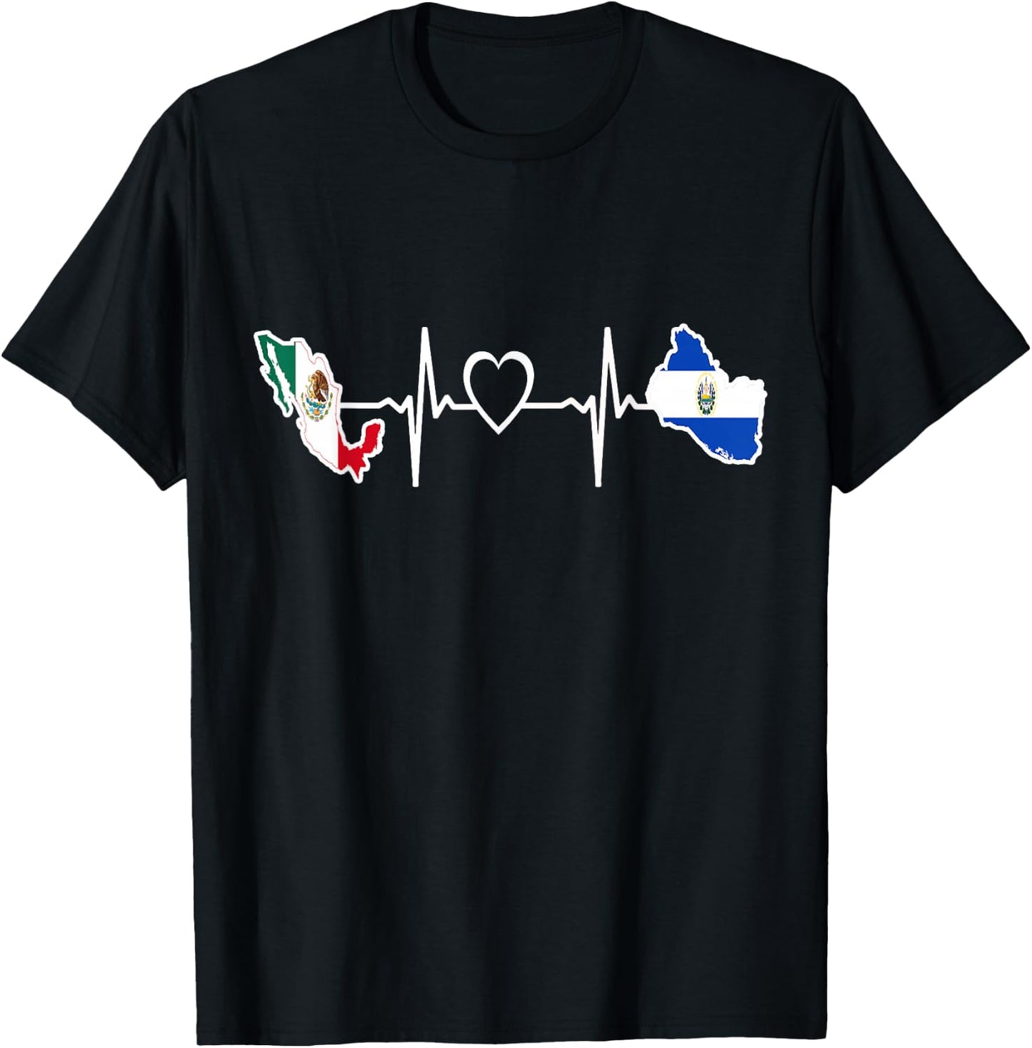 Mexican Salvadorian Flag - Mexico El Salvador Heartbeat T-Shirt - T-Shirt | Black