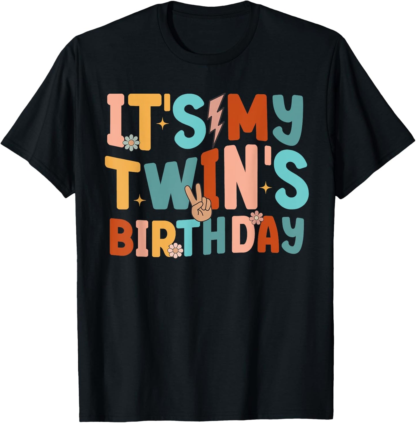 It's My Twin's Birthday Matching Girl's Women's Groovy Retro T-Shirt - T-Shirt | Black