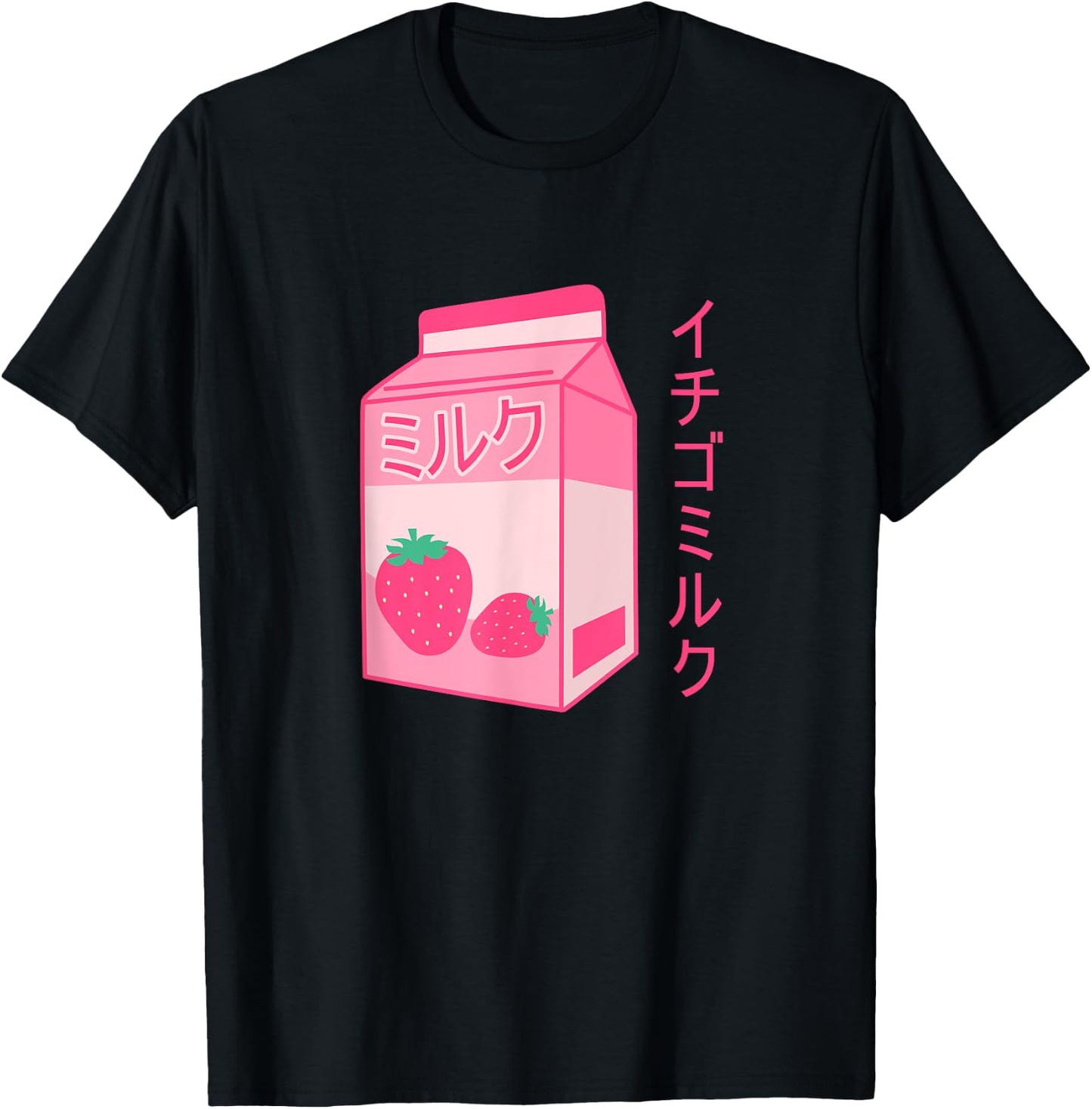 Pink Strawberry Milk Japanese Kawaii Retro 90s Anime T-Shirt - T-Shirt | Black