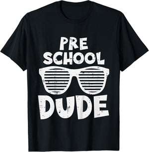 Kids Pre School Dude Back To First Day Of Preschool Boys Kids T-Shirt - T-Shirt | Black