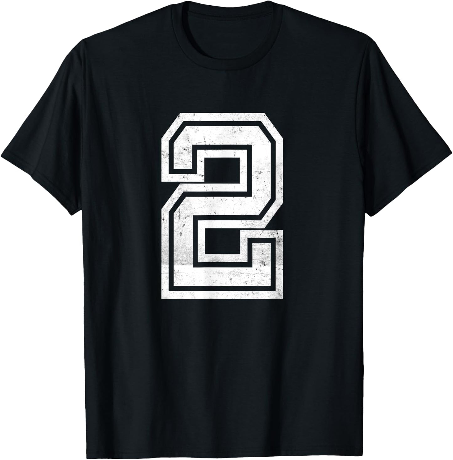 Distressed Number #2 Sport White Varsity Number T-Shirt - T-Shirt | Black