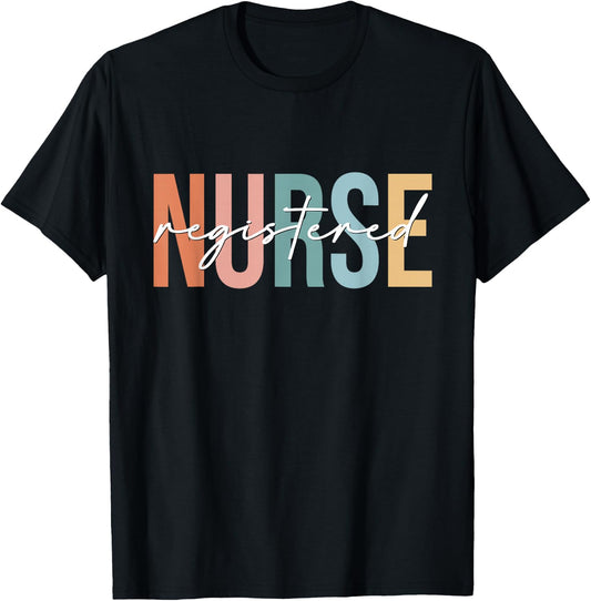 Boho Retro Vintage Registered Nurse Stethoscope Nursing T-Shirt - T-Shirt | Black