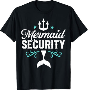Mermaid Security Funny Merman Swimmer Swimming Birthday Gift T-Shirt - T-Shirt | Black