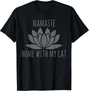 Cat Owner Gifts Funny Namaste Home With My Cat T-Shirt - T-Shirt | Black