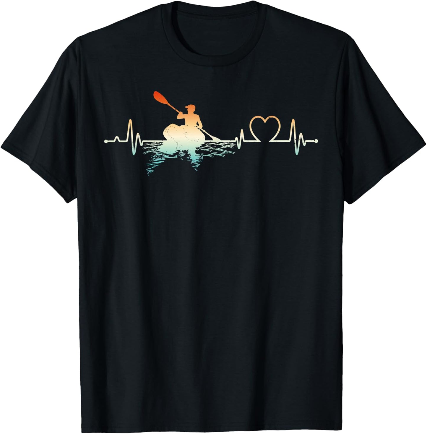 Funny Kayaking Lover Heartbeat Kayak Boat Kayaker T-Shirt - T-Shirt | Black