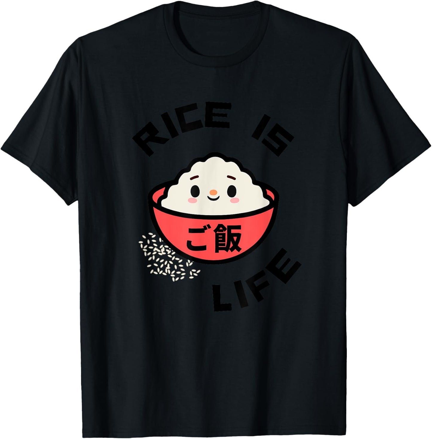 Rice is Life Red Rice Bowl Asian Food Gohan Rice T-Shirt - T-Shirt | Black