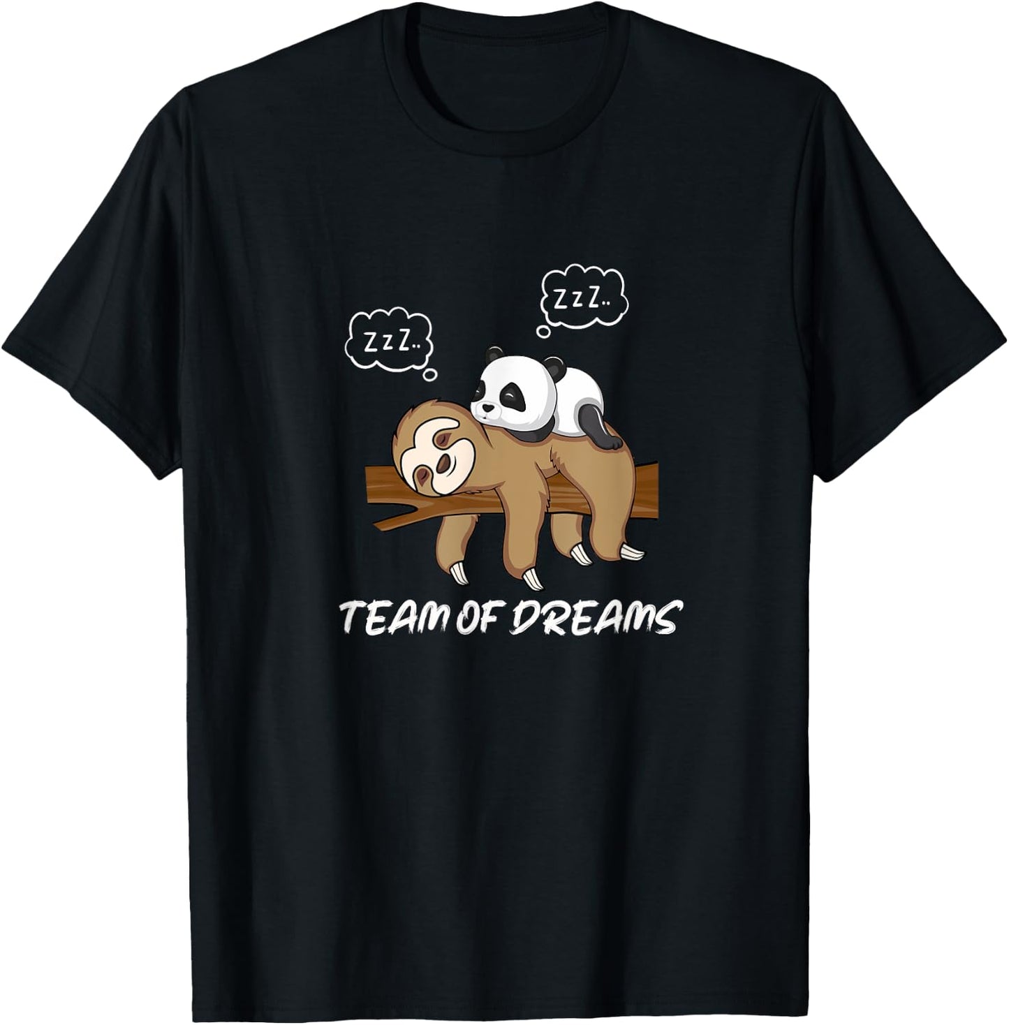 Little Panda Sleeping on Sloth Snoring Team T-Shirt - T-Shirt | Black