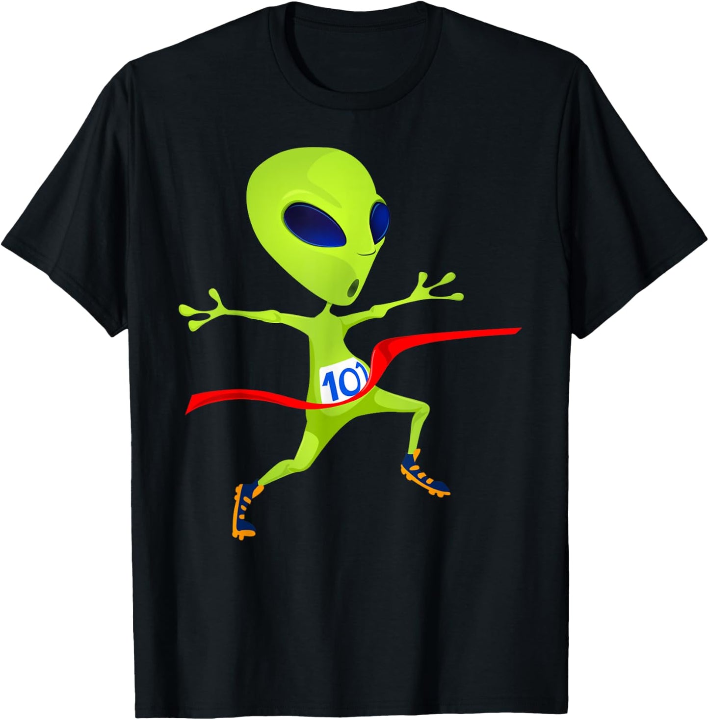 Funny Running Alien , Women & Kids Runners Graphic T-Shirt - T-Shirt | Black