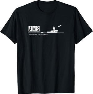AMS Airport Code for Amsterdam Netherlands T-Shirt - T-Shirt | Black