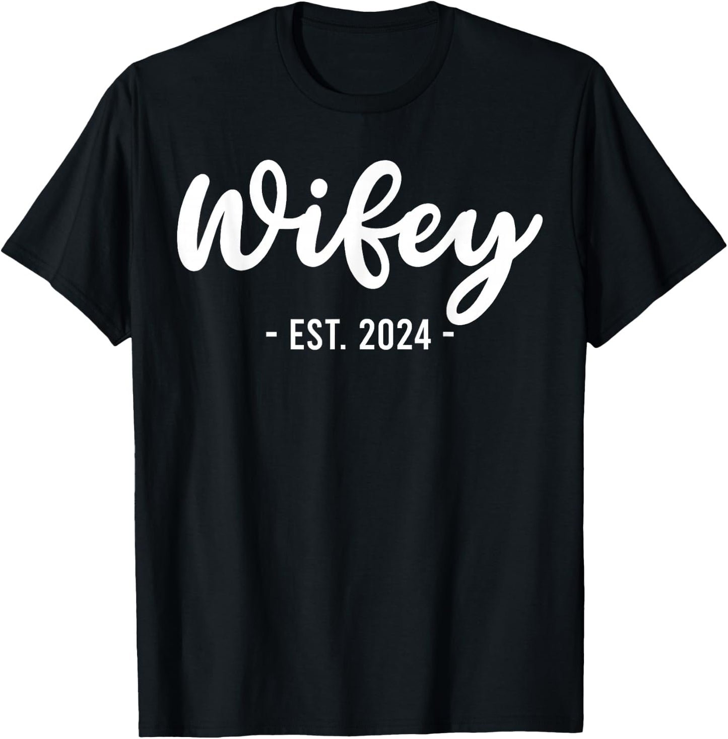 Wife Est 2024 Just Married Honeymoon Husband Wedding Couple T-Shirt - T-Shirt | Black
