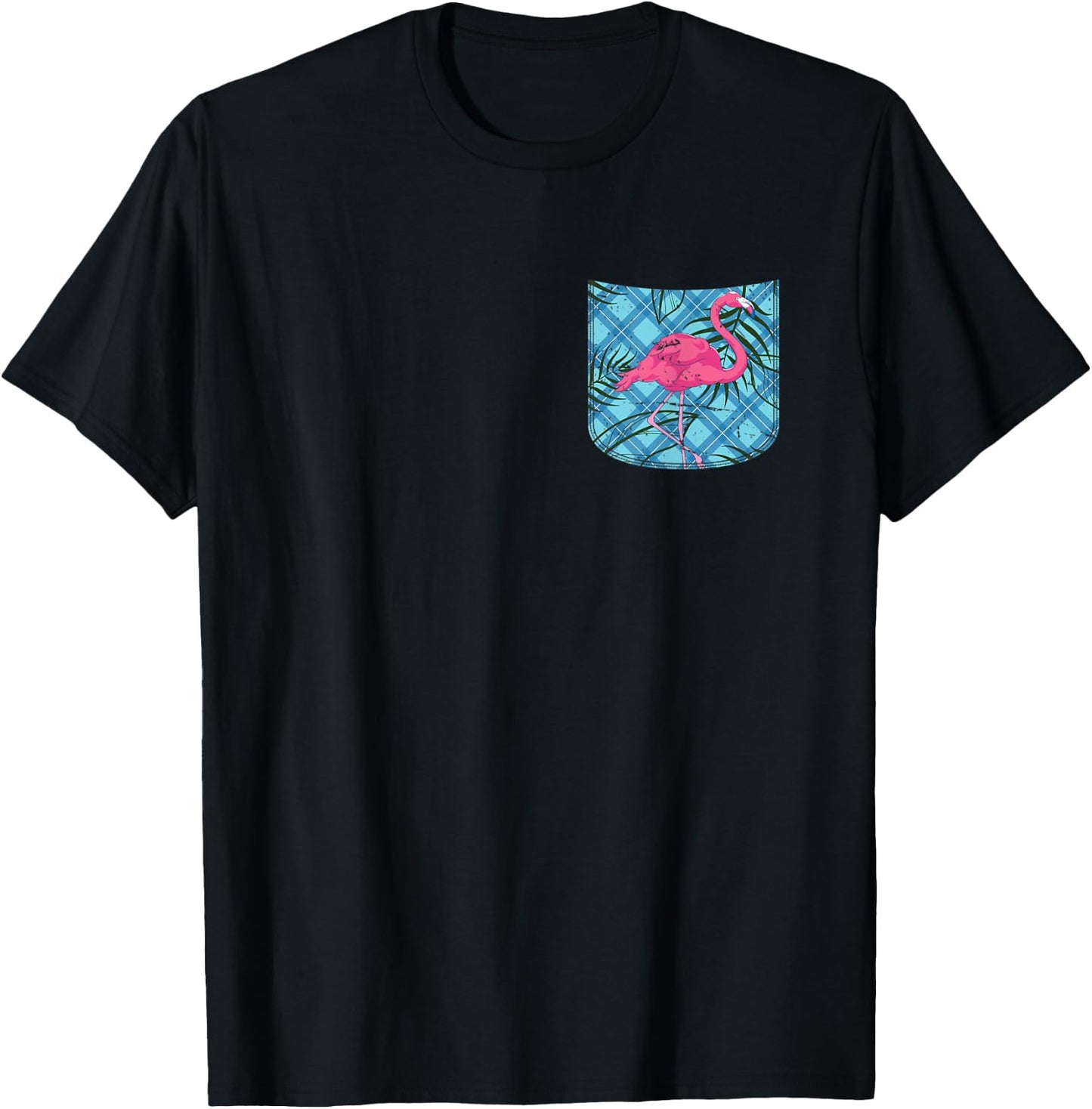 Summer Exotic Bird Lover Pink Flamingo Pocket Tropical T-Shirt - T-Shirt | Black