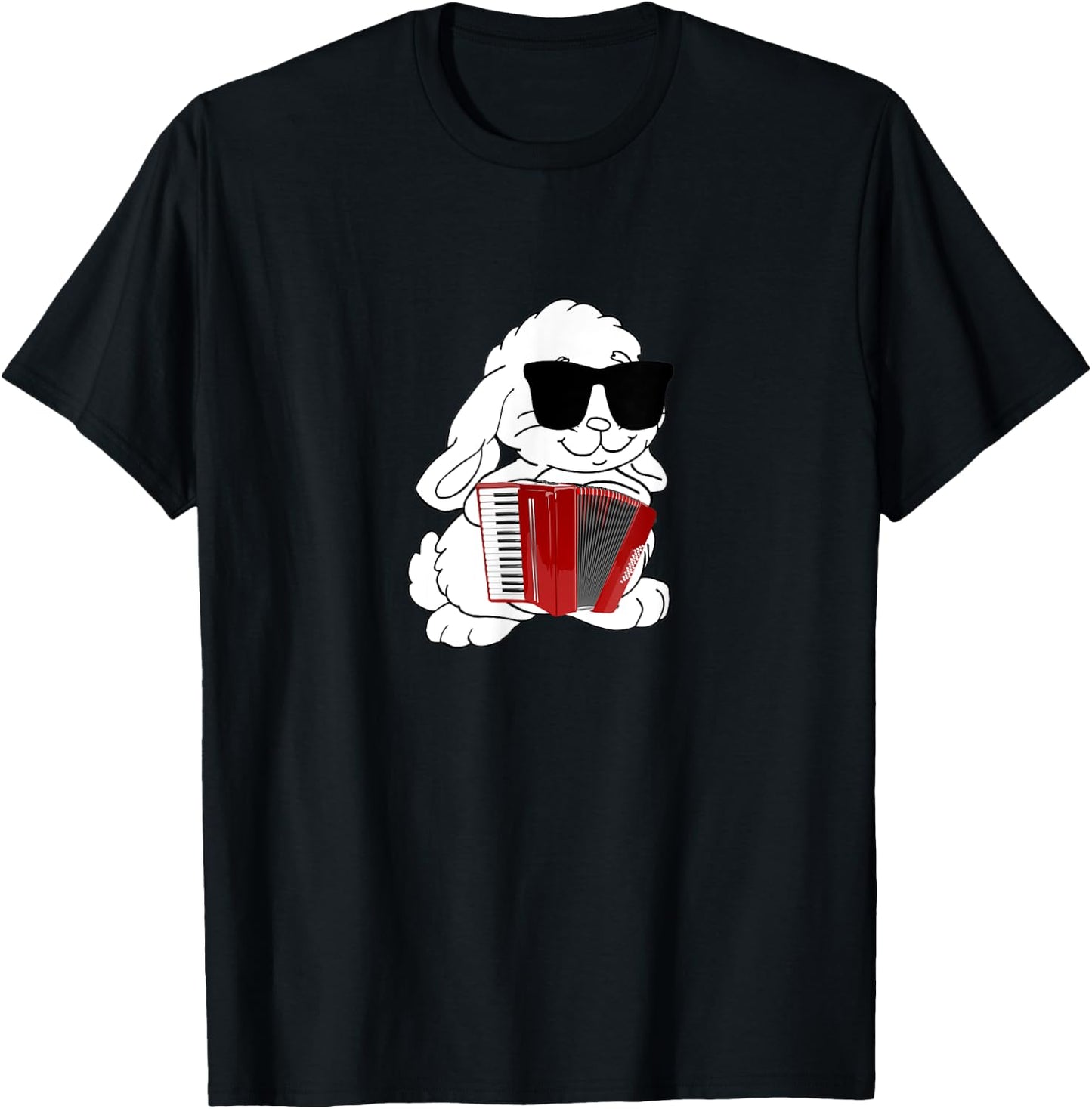 Funny Rabbit Wearing Sunglasses Playing Accordion T-Shirt - T-Shirt | Black