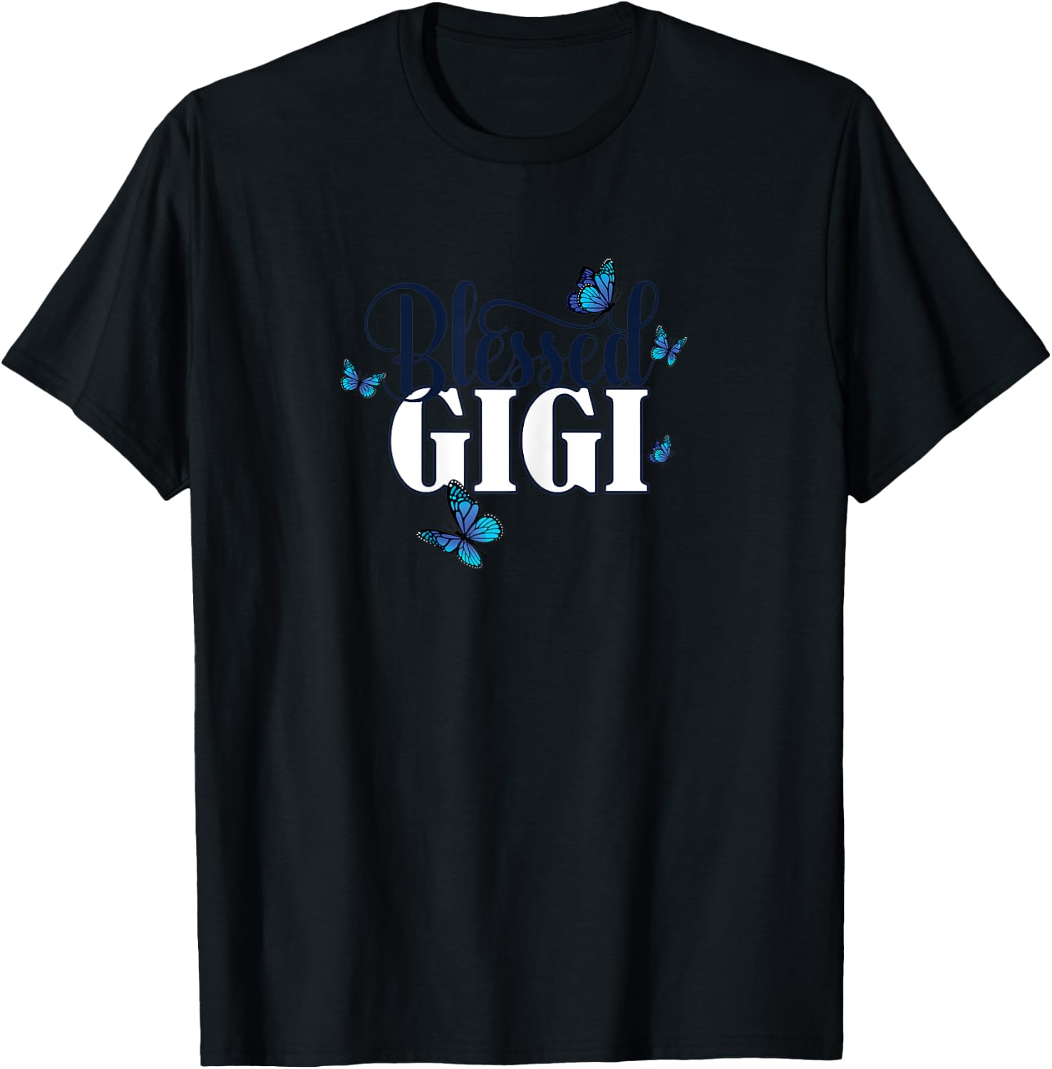 Blessed Gigi - Grandma Blue Butterfly / Butterflies Gift T-Shirt - T-Shirt | Black