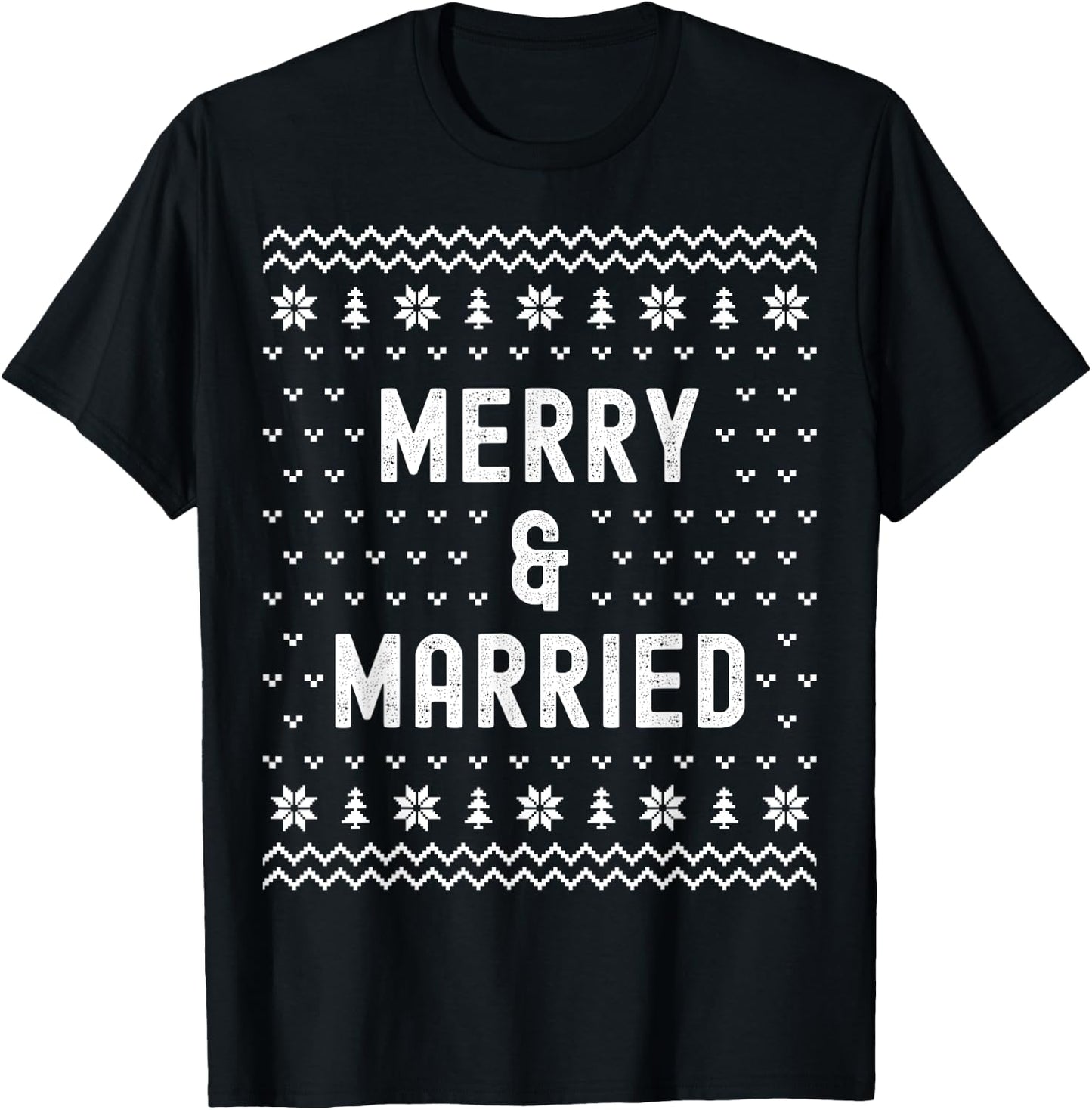 Merry & Married Christmas Matching Pajama Couples Newlyweds T-Shirt - T-Shirt | Black