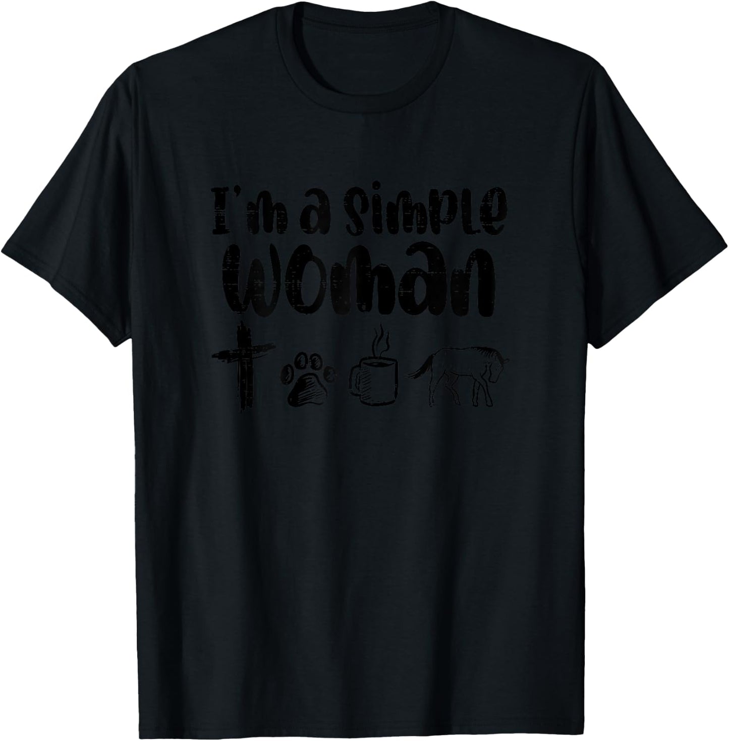 Im A Simple Woman Cross Dog Cat Coffee Horse Christian Women T-Shirt - T-Shirt | Black