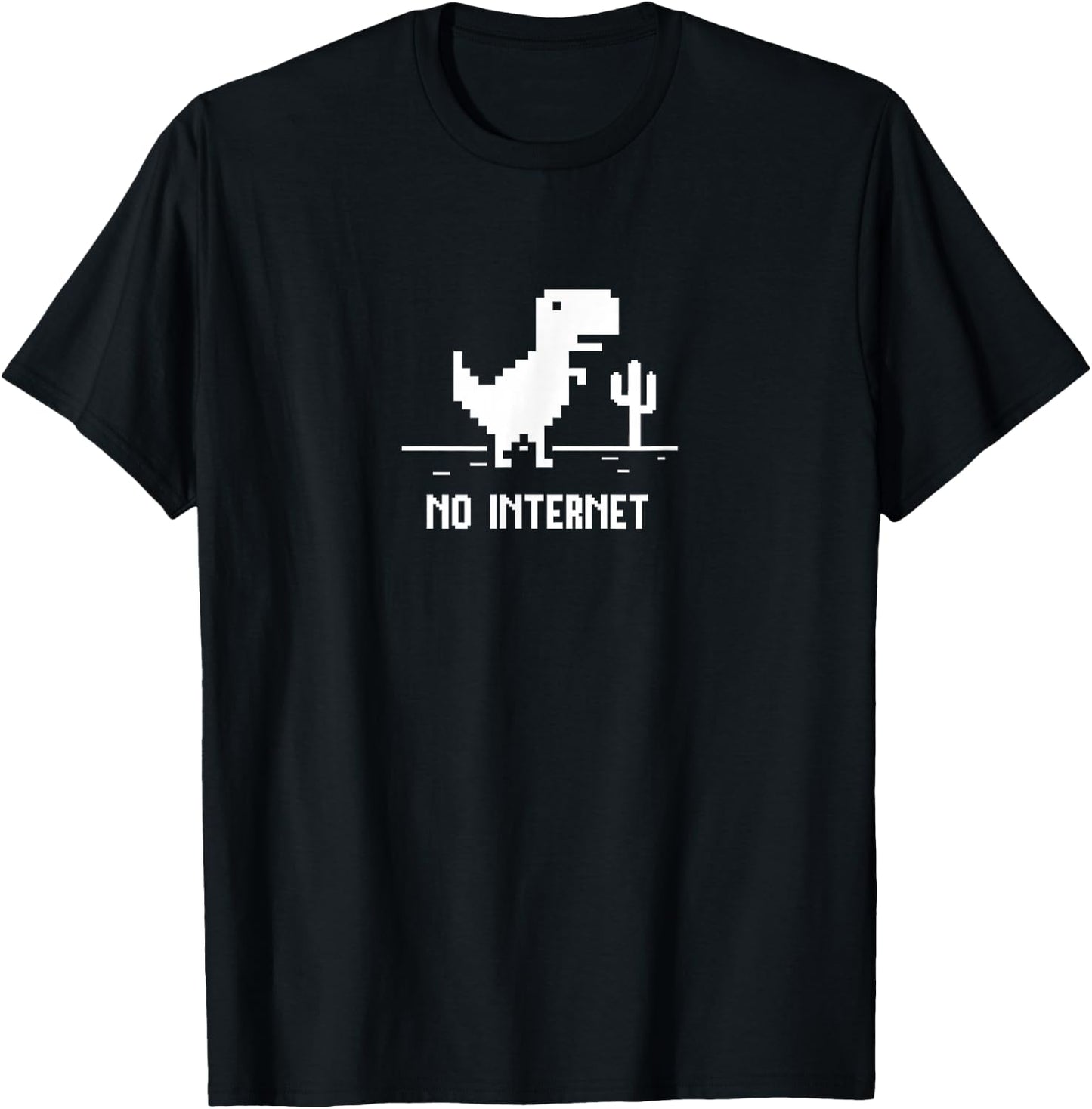 Pixel Art T-Rex Dinosaur for Coders "No Internet" T-Shirt - T-Shirt | Black