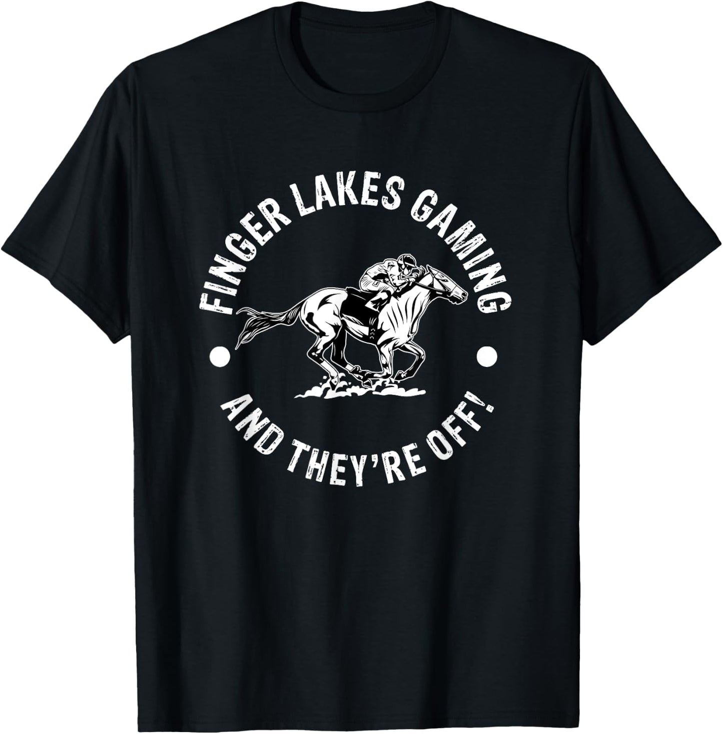 Finger Lakes Gaming Horse Racing Racer Equestrian NY Derby T-Shirt - T-Shirt | Black
