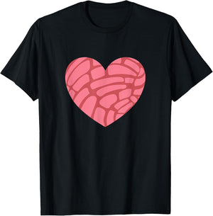 Concha Mexican Sweet Bun Heart T-Shirt - T-Shirt | Black