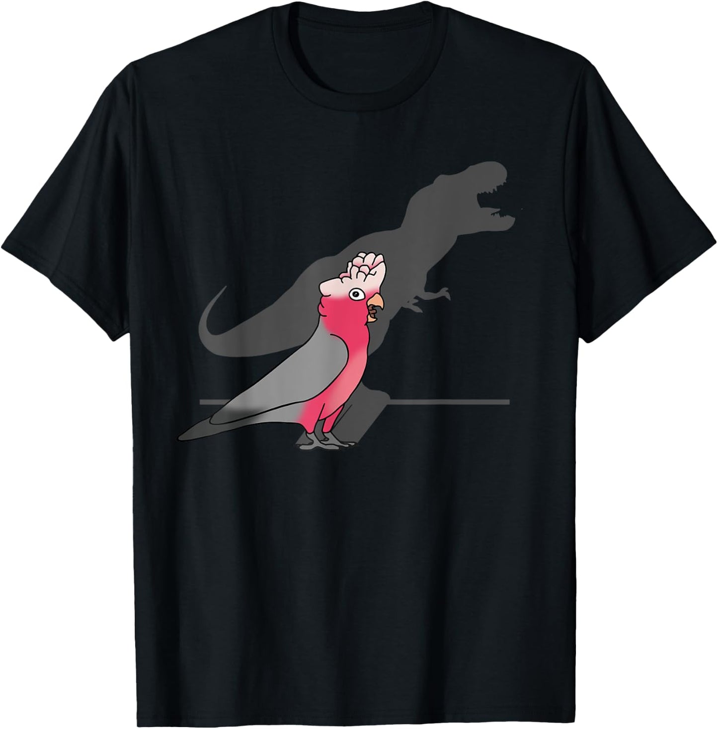 Funny Dinosaur shadow, T-rex rose-breasted Galah cockatoo T-Shirt - T-Shirt | Black