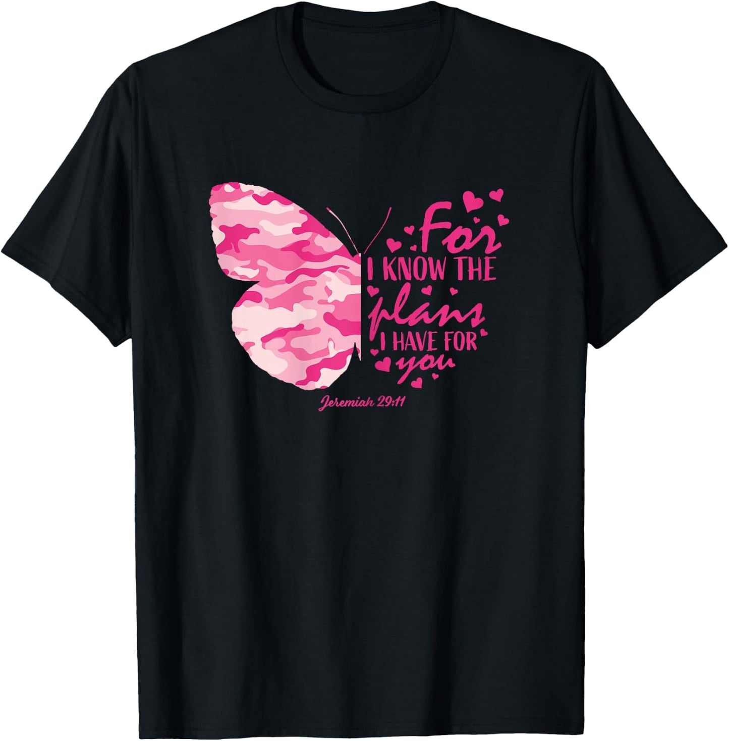 Pink Camo Butterfly Gifts Christian Bible Verse Hope Graphic T-Shirt - T-Shirt | Black