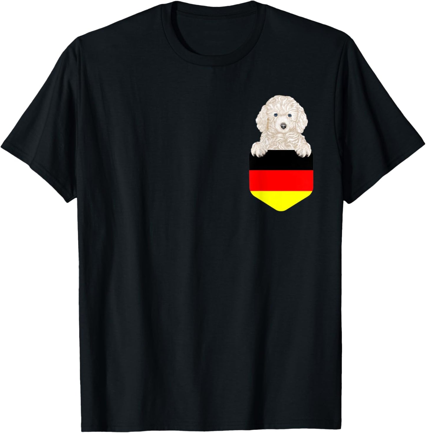 Germany Flag White Poodle Dog In Pocket T-Shirt - T-Shirt | Black