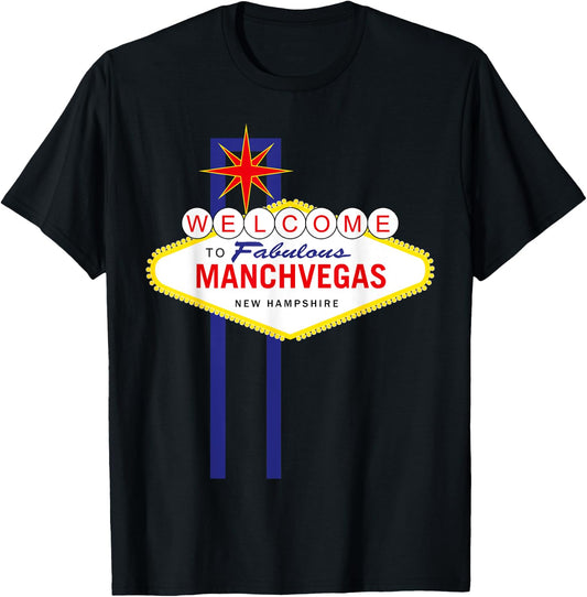 ManchVegas - Manchester, New Hampshire Las Vegas Sign Style T-Shirt - T-Shirt | Black