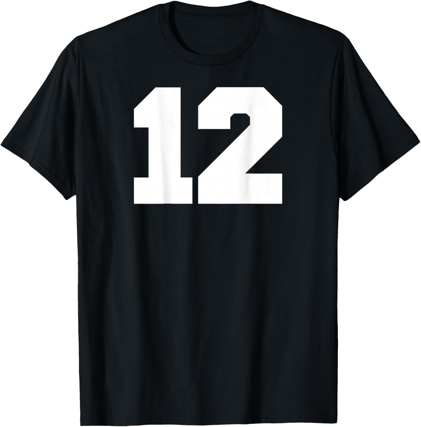 Number 12 Sports Jersey Player #12 Fan BACK PRINT Varsity T-Shirt - T-Shirt | Black