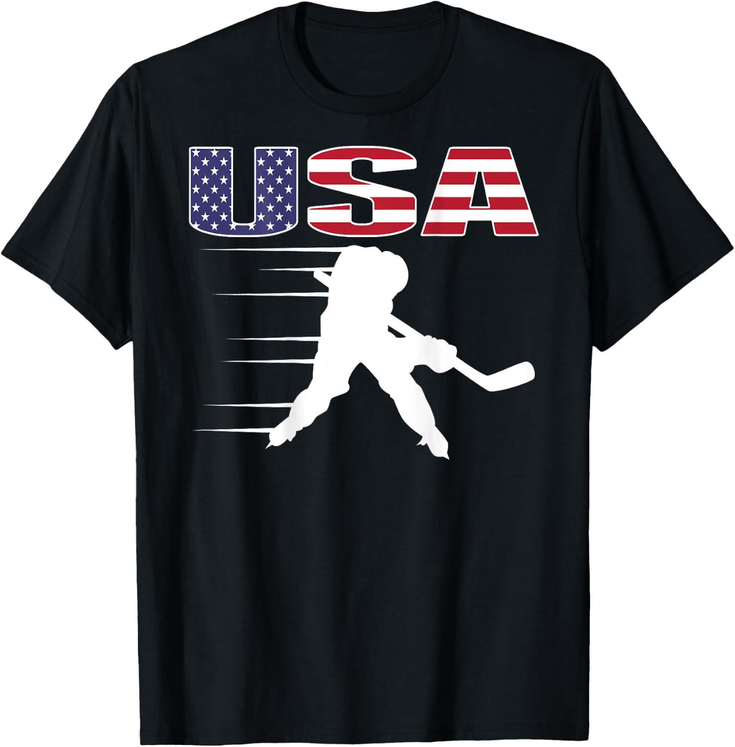 America Ice Hockey Lovers Jersey - USA Flag Hockey Team Fans Women Kids Men T-Shirt - T-Shirt | Black