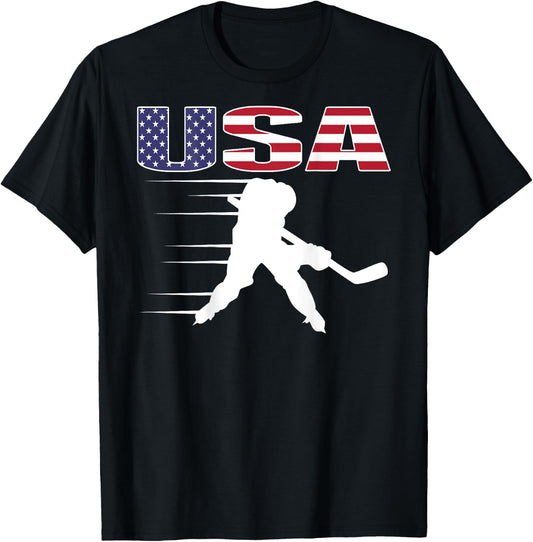 America Ice Hockey Lovers Jersey - USA Flag Hockey Team Fans Women Kids Men T-Shirt - T-Shirt | Black