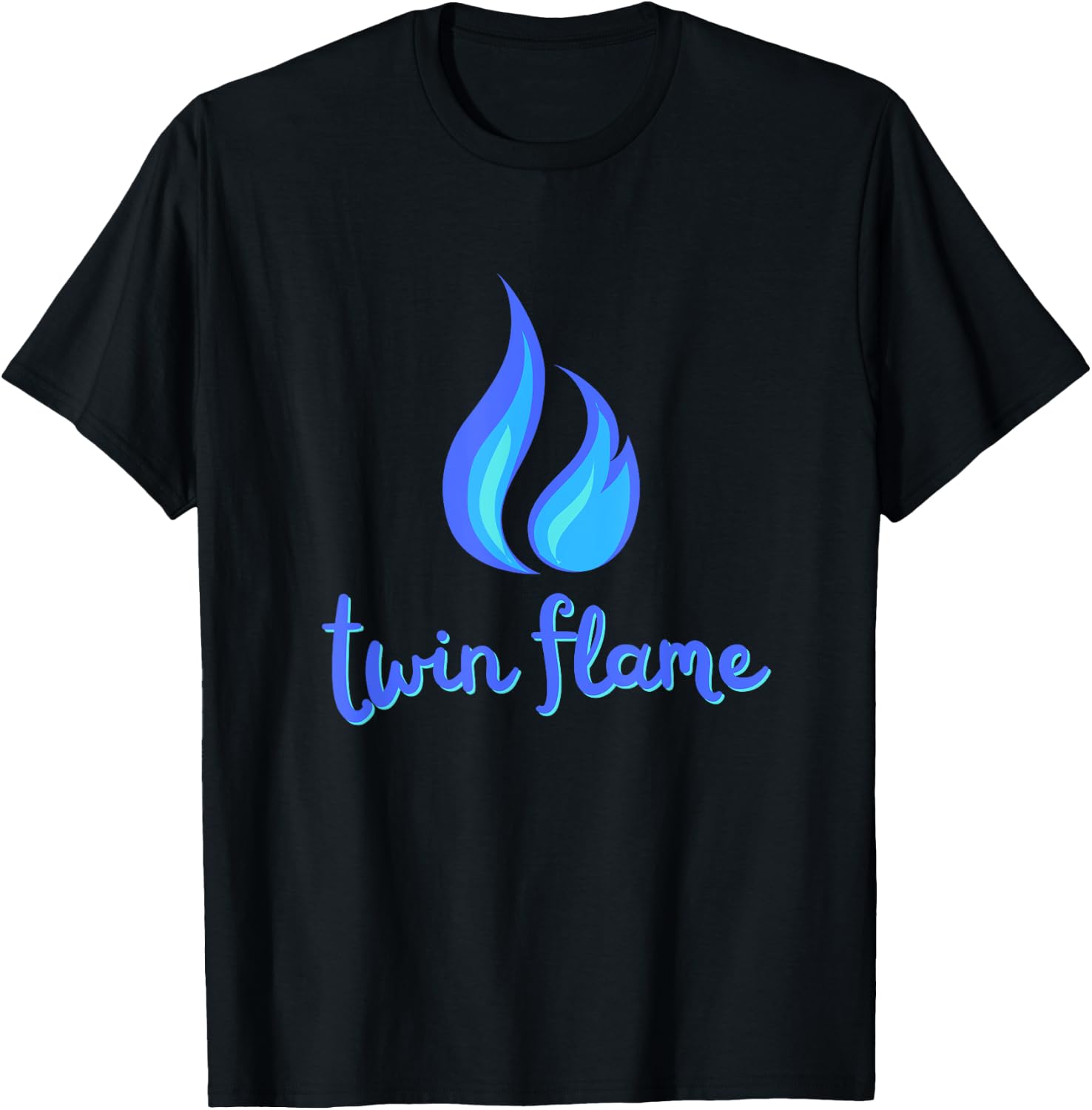 Twin Flame Soule Mate (Blue Fire Flame Cursive Design) T-Shirt - T-Shirt | Black