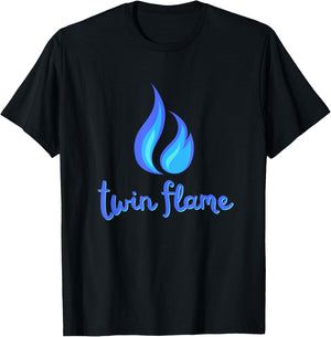 Twin Flame Soule Mate (Blue Fire Flame Cursive Design) T-Shirt - T-Shirt | Black