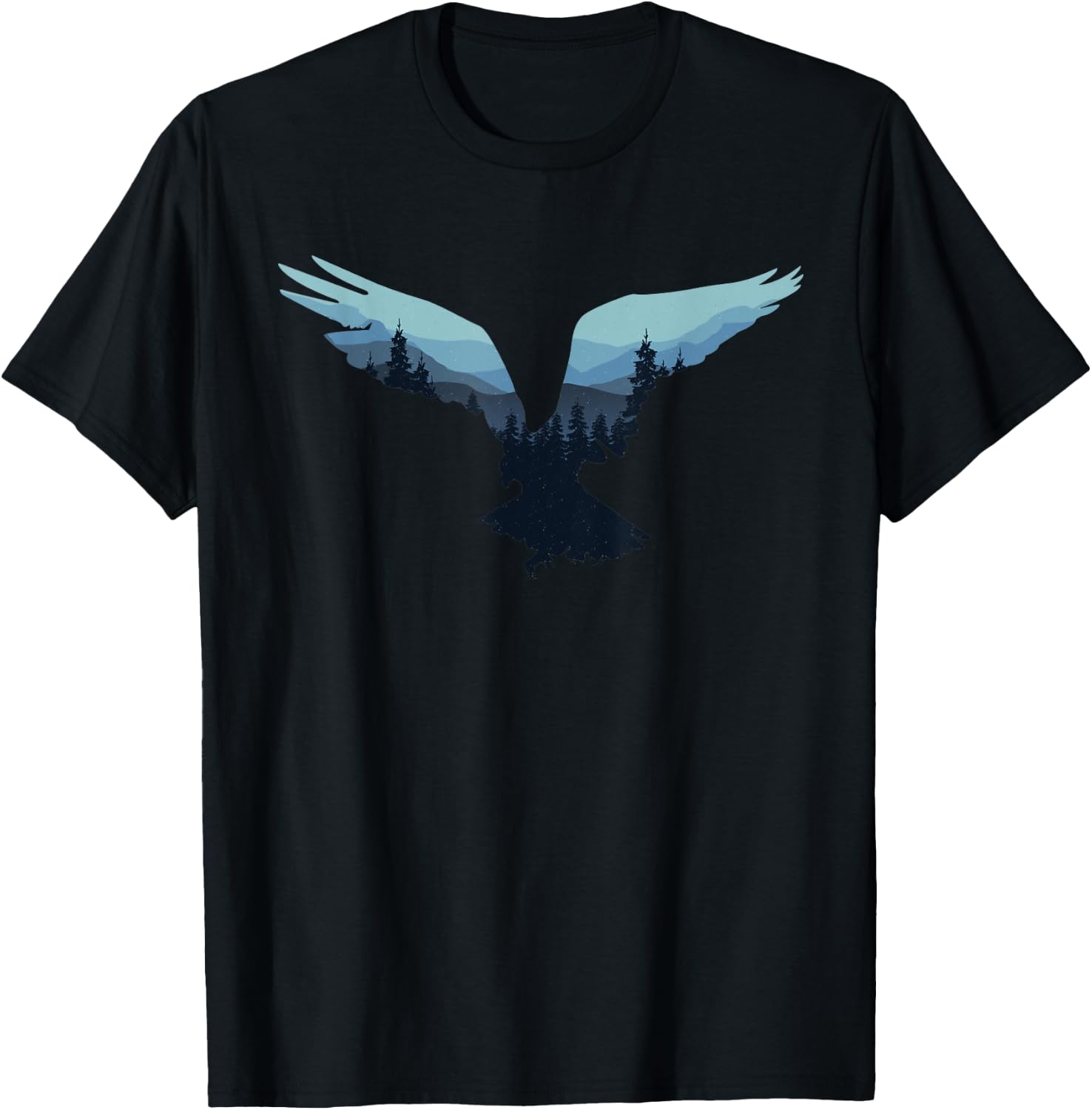 Beautiful Flying Eagle Night Sky Forest Bird Silhouette T-Shirt - T-Shirt | Black