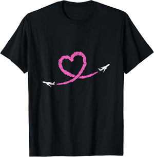 Valentine's Day Heart I Love Planes Flying Planes T-Shirt - T-Shirt | Black