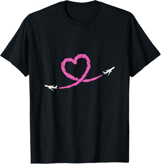 Valentine's Day Heart I Love Planes Flying Planes T-Shirt - T-Shirt | Black