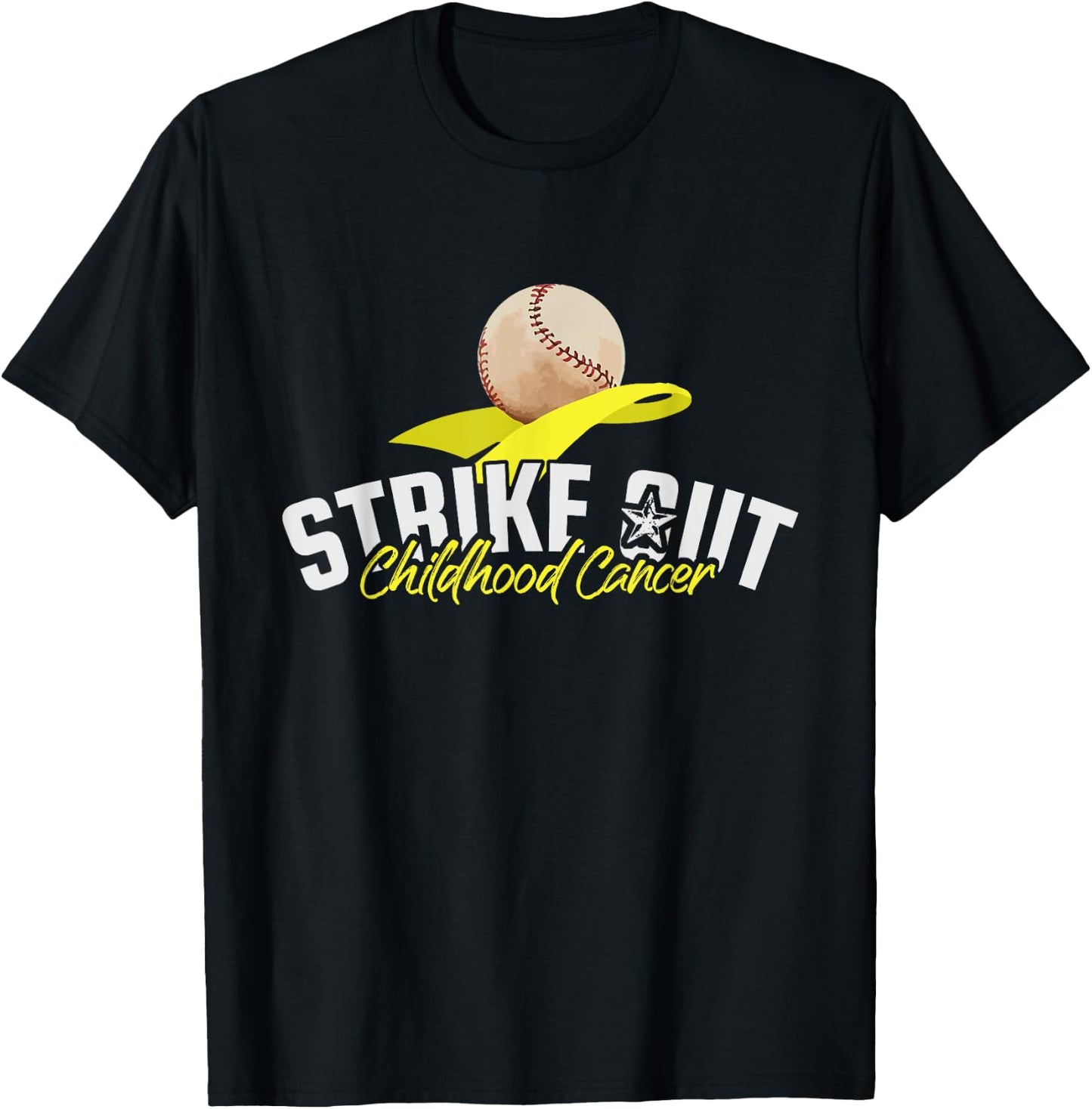 Strike Out Childhood Cancer Awareness Gold Ribbon Gift T-Shirt - T-Shirt | Black
