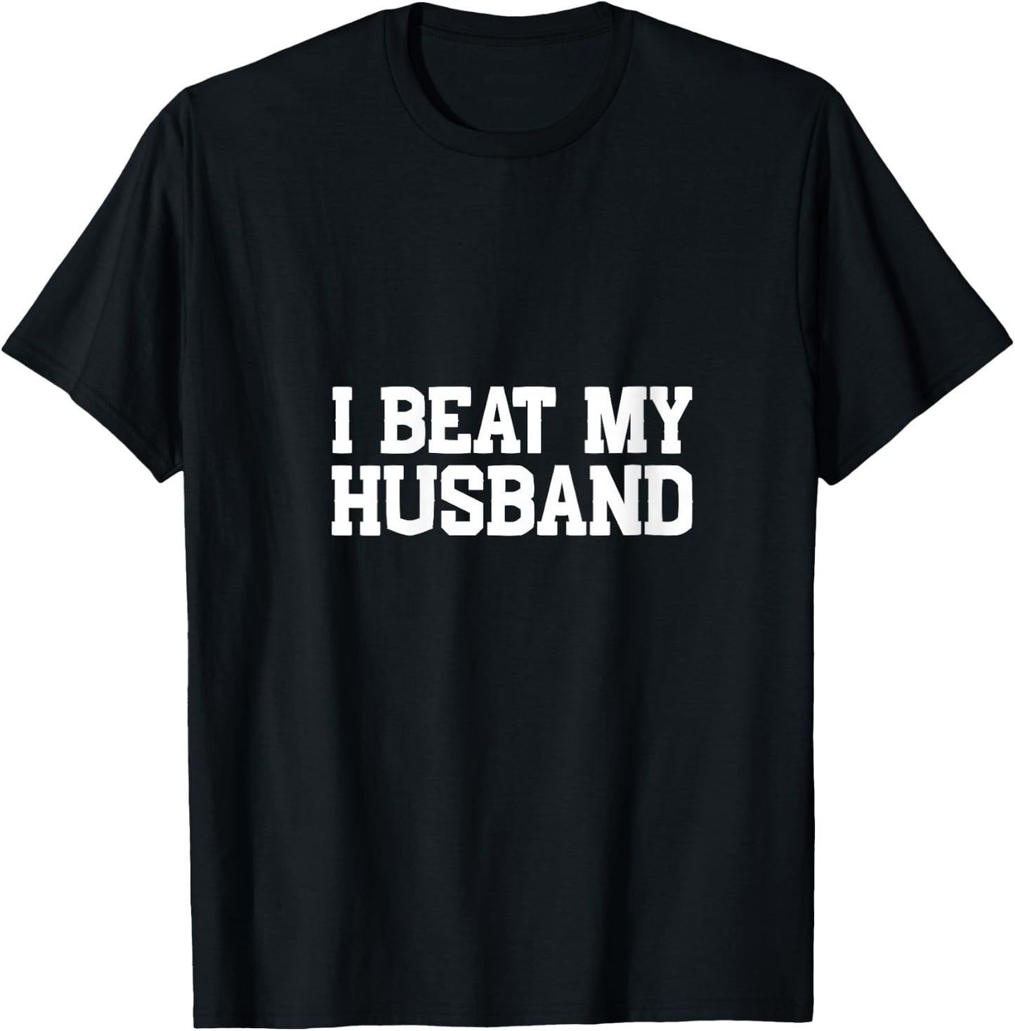 Women's I Beat My Husband Marriage Humor Shirt for Wives V-Neck T-Shirt - T-Shirt | Black