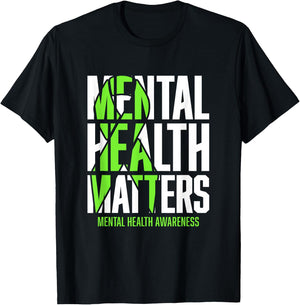 Mental Health Matters Green Ribon Mental Health Awareness T-Shirt - T-Shirt | Black
