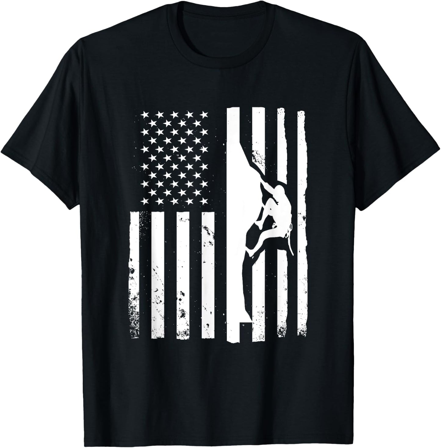 USA Flag Graphic Rock Climber Bouldering Mountaineering T-Shirt - T-Shirt | Black