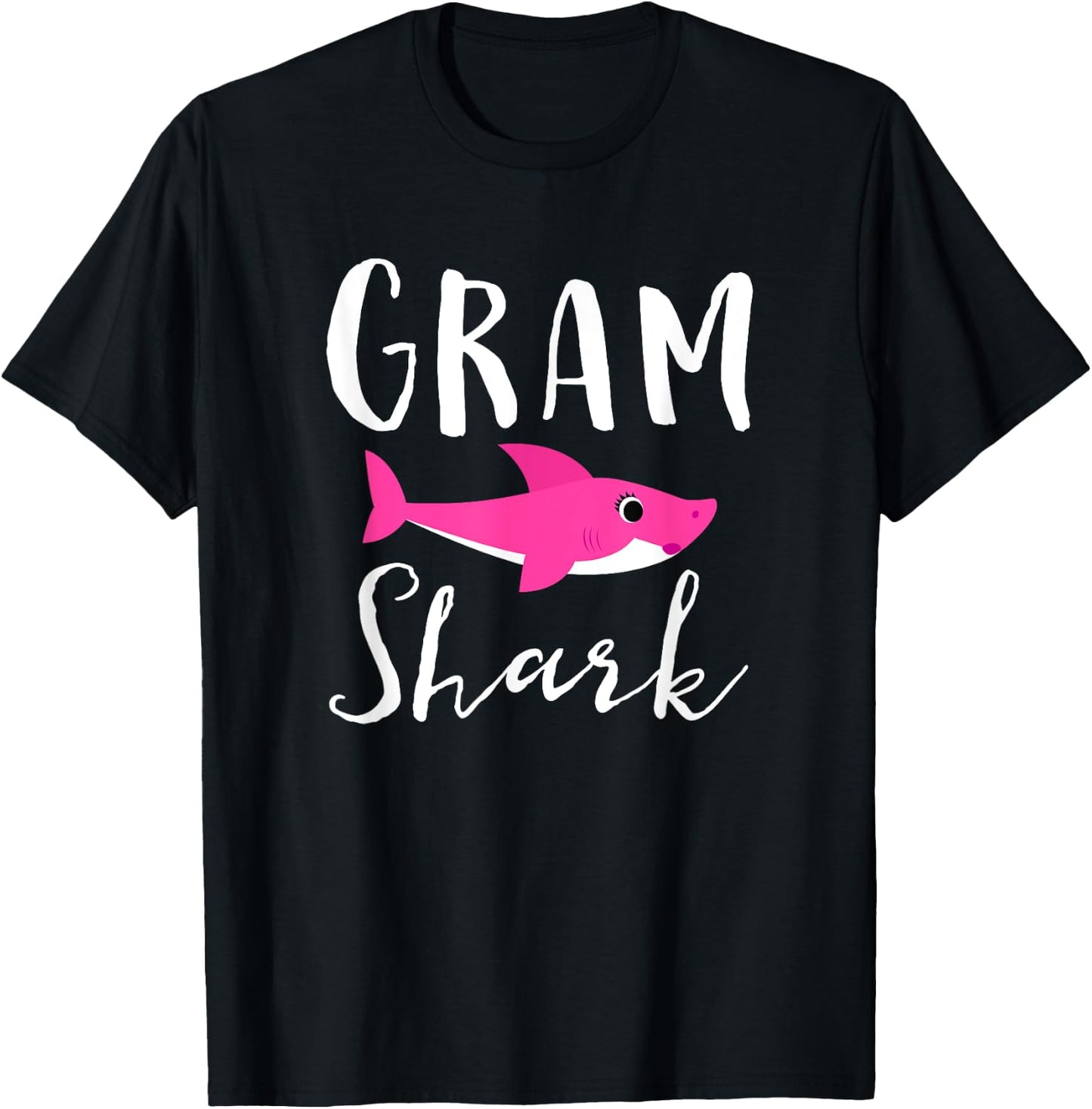 Gram Shark Grandma Grandmother Pink Shark Graphic T-Shirt - T-Shirt | Black