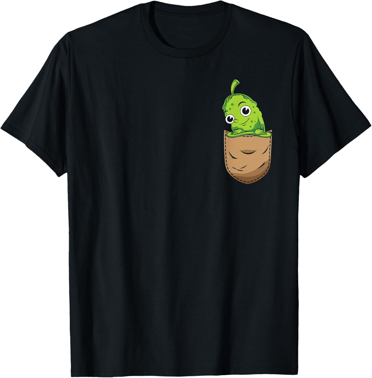 Cute Pocket Pickle Cucumber Vegetable Lover Funny Pickle T-Shirt - T-Shirt | Black