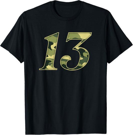 13th Birthday Soldier 13 Years Boy Girl Military Themed Camo T-Shirt - T-Shirt | Black