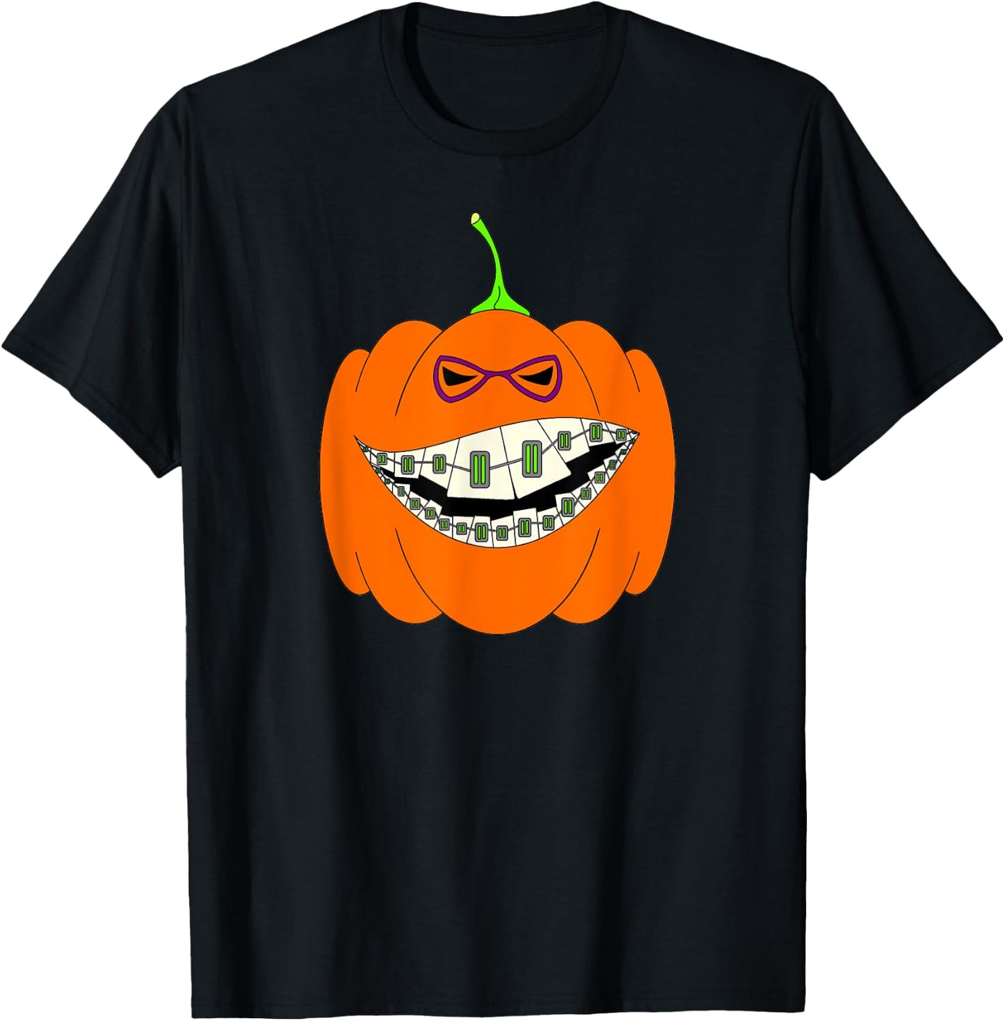 Halloween Pumpkin Braces Orthodontics Horror Dentist T-Shirt - T-Shirt | Black