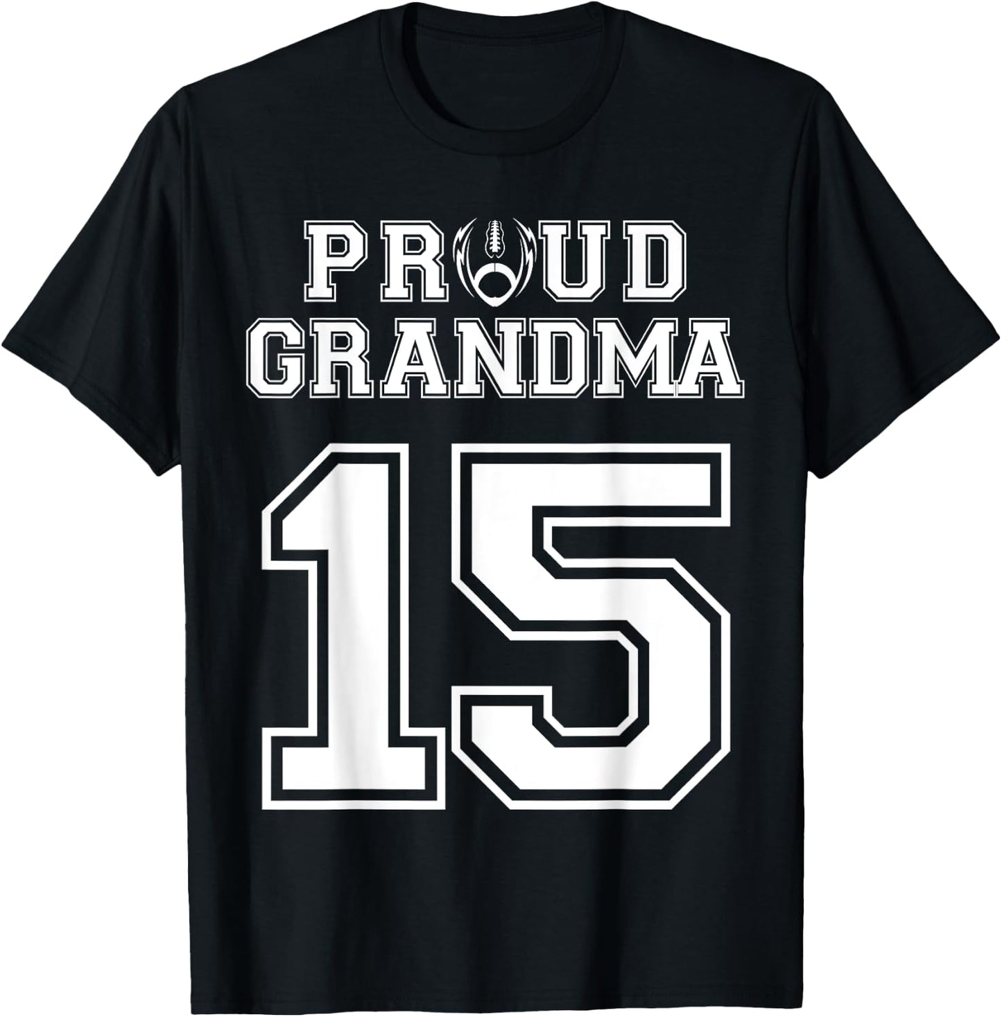 Custom Proud Football Grandma Number 15 Personalized Women T-Shirt - T-Shirt | Black