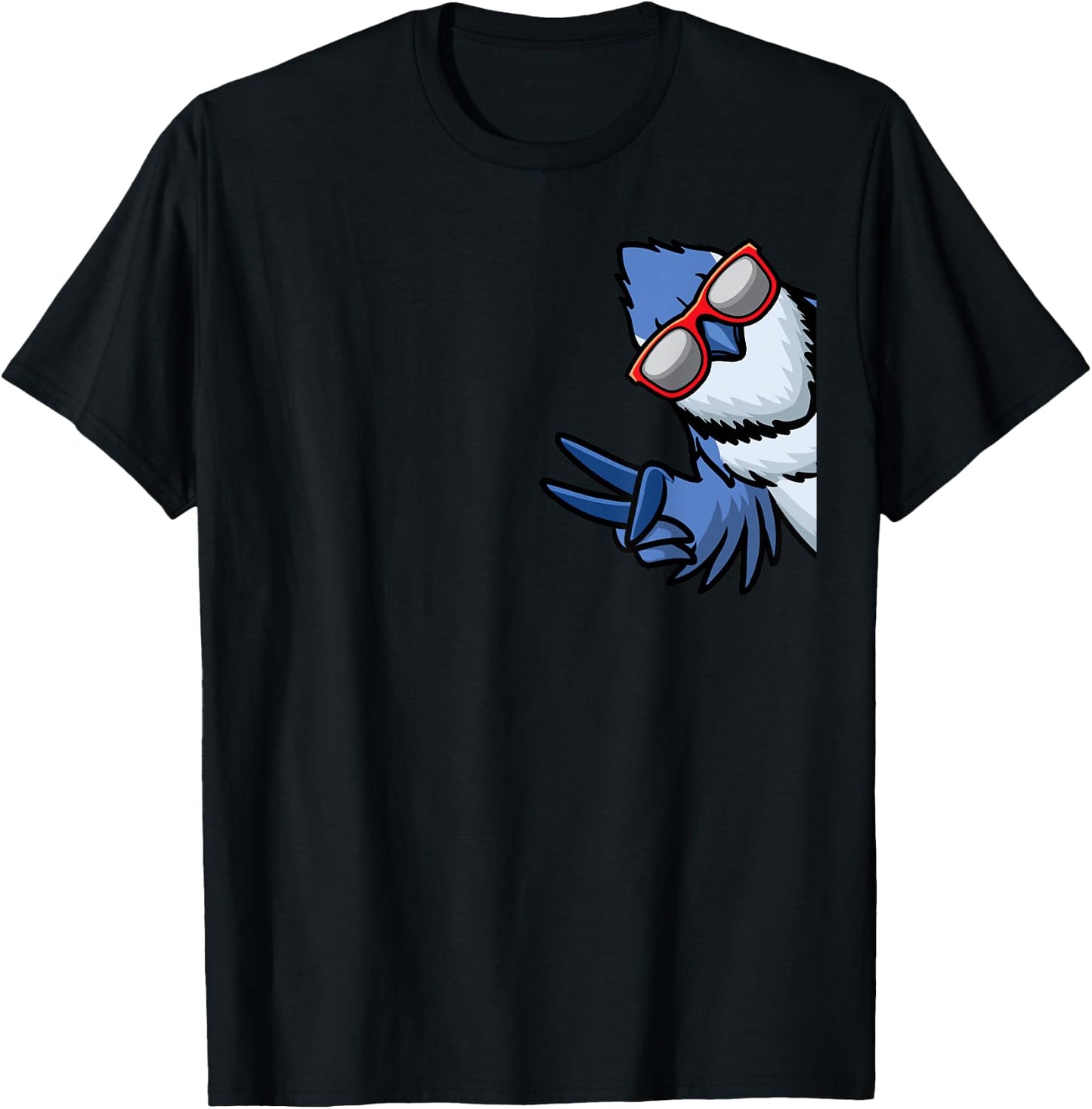 Blue Jay Bird Cyanocitta Cristata From Side With Sunglasses T-Shirt - T-Shirt | Black