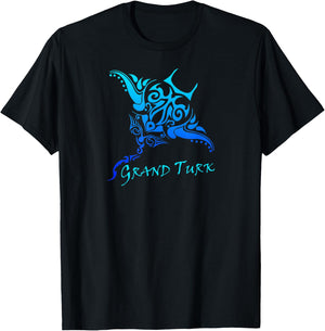 Grand Turk, Turks & Caicos Vintage Tribal Manta Ray Vacation T-Shirt - T-Shirt | Black