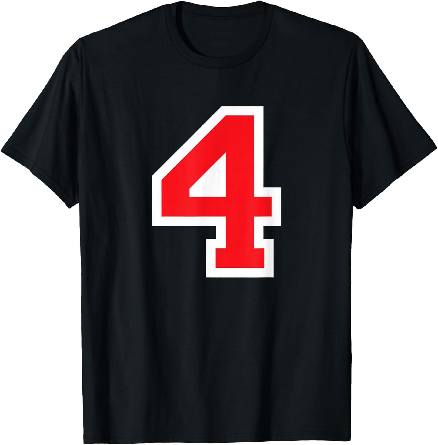 Jersey Uniform Number #4 Red Team Block Lettering, 4th Place T-Shirt - T-Shirt | Black