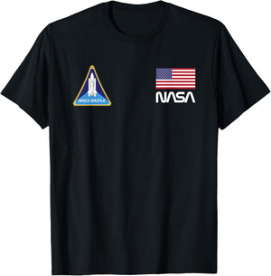 Retro NASA, Space Shuttle, American Flag Logo T shirt T-Shirt - T-Shirt | Black
